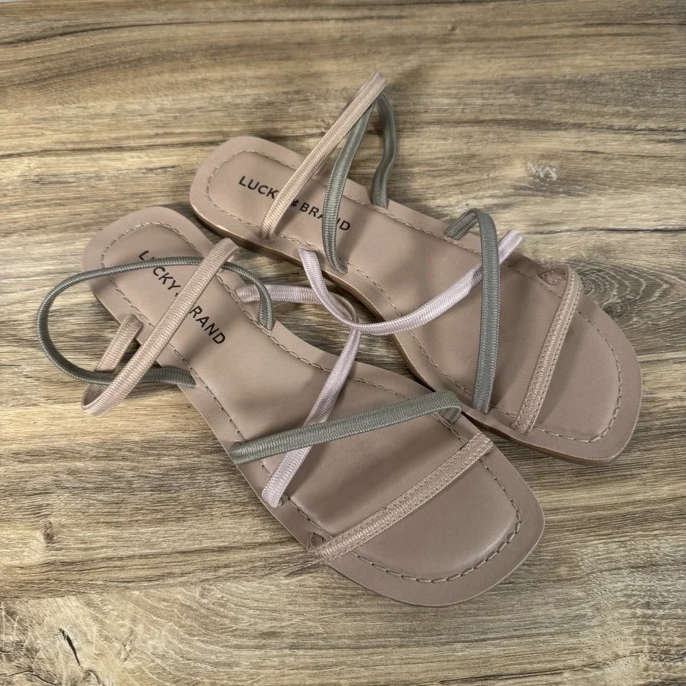 Lucky Brand Women's Size 7.5 Bezel Flat Sandal Multicolor Pastel Elastic Strap‎
